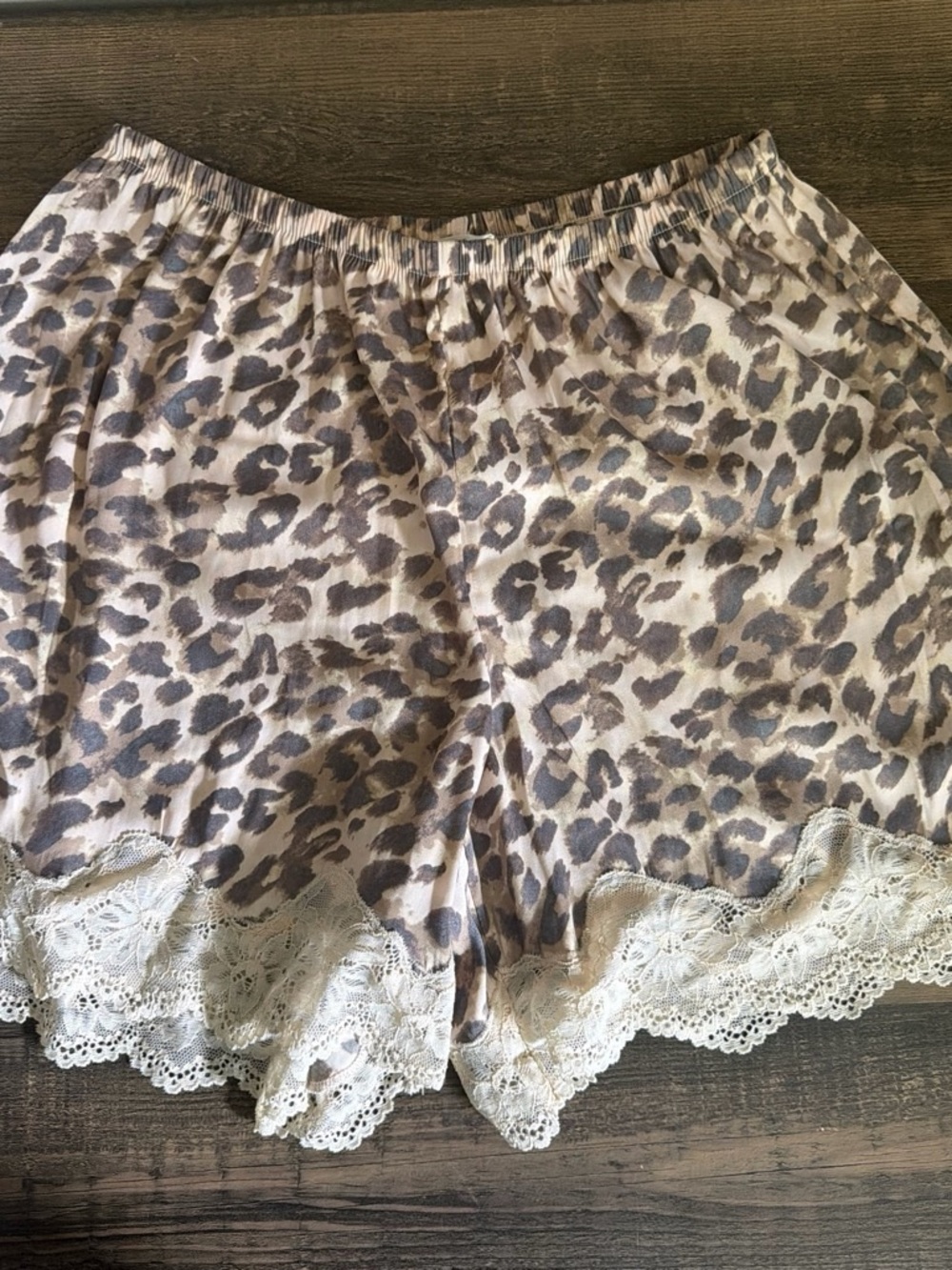 aerie Leopard Print Lace-Trim Pajama Shorts - Beige/Taupe